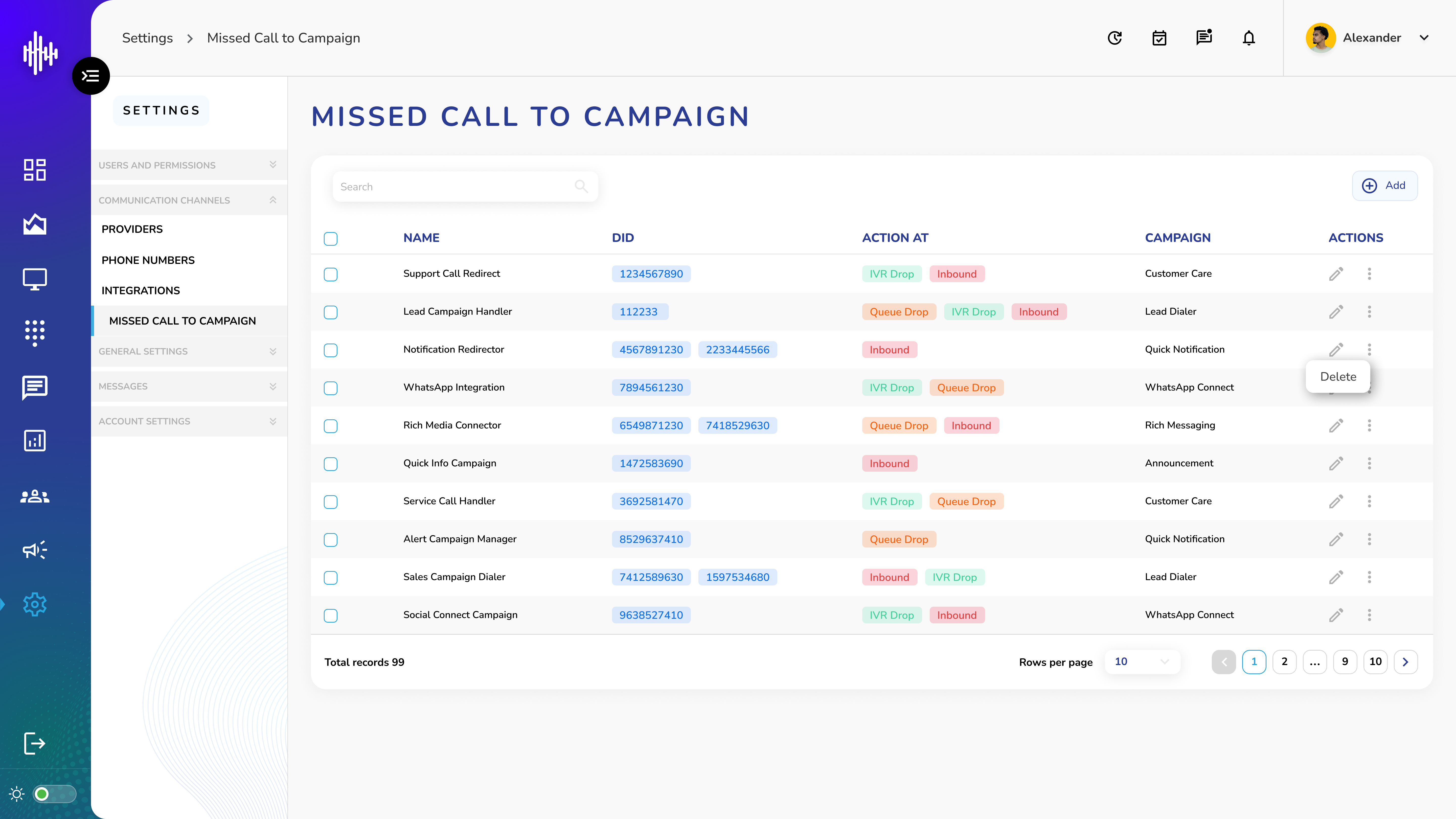 Missed Call to Campaign Listing Screen